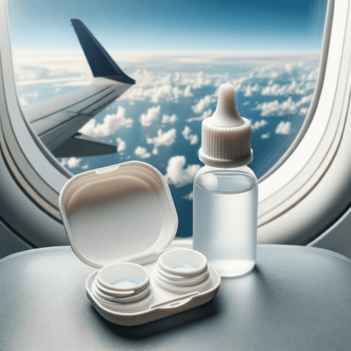 Kontaktlinsenreiseset im Flugzeug